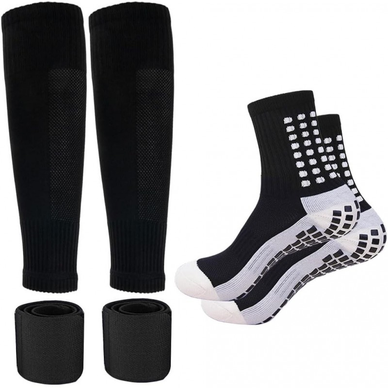 Men's Soccer Non Skid Ball Socks Anti Slip Grip Non Slip Socks, Shin Guard Sleeves, Guard Straps for Football